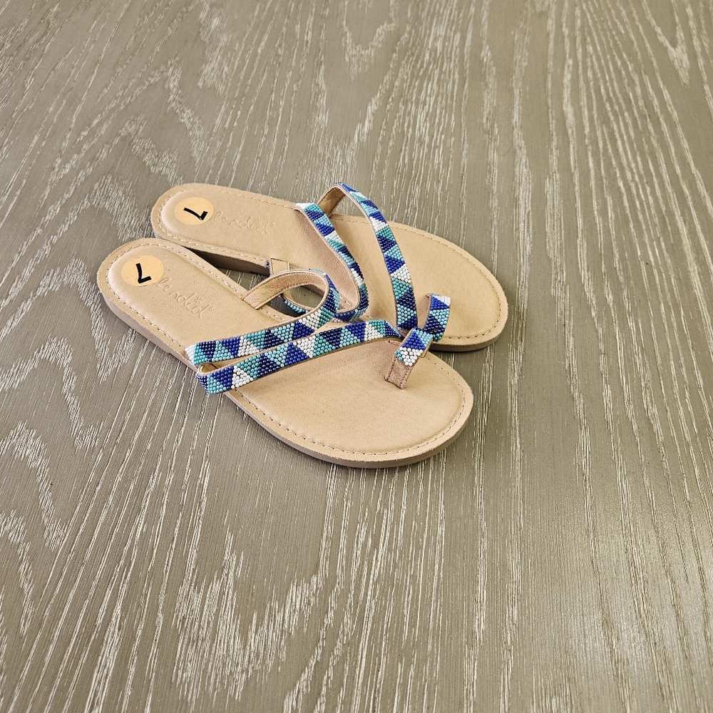 Splendid Women's Capri Thong Sandals Beaded Boho Flip Flops Blue Size 7